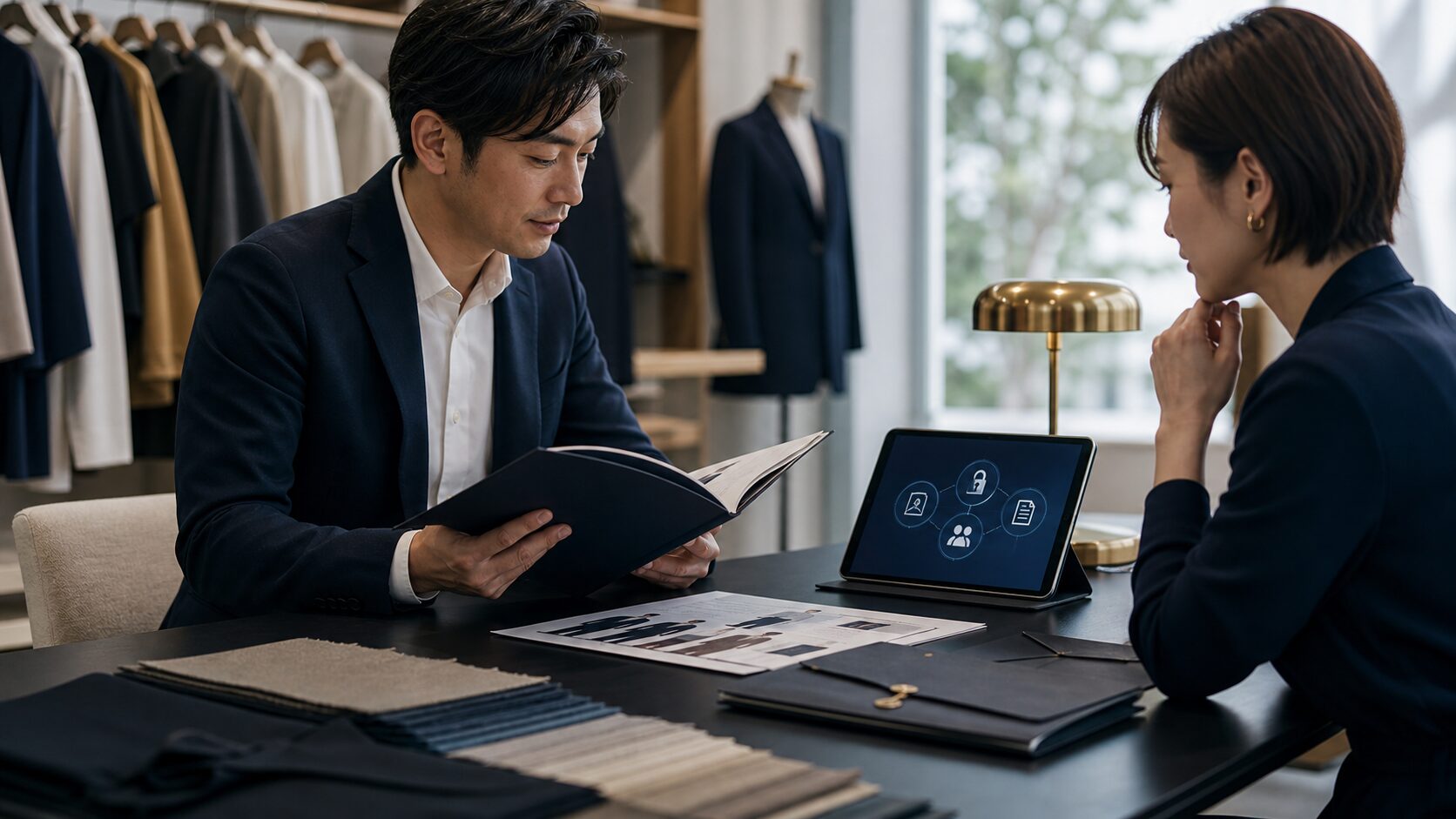 アパレルM&Aの秘密保持と段階開示を相談する様子