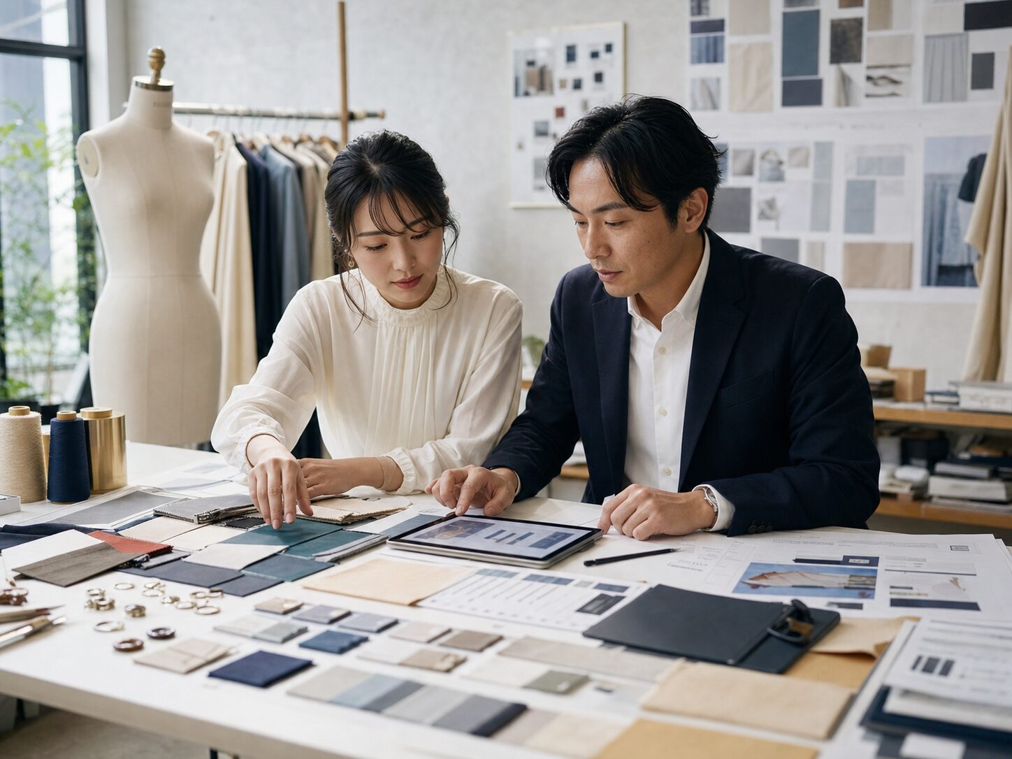アパレルブランド価値を整理する経営者とM&Aアドバイザーの相談風景